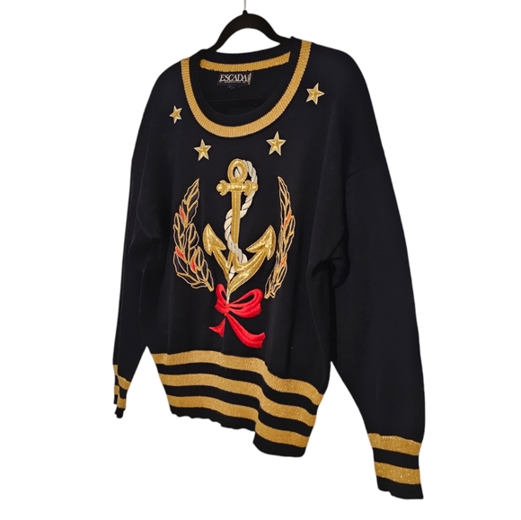 Vintage Escada Margaretha Ley Nautical Anchor Holiday Sweater Size 40 M/L - Picture 2 of 9